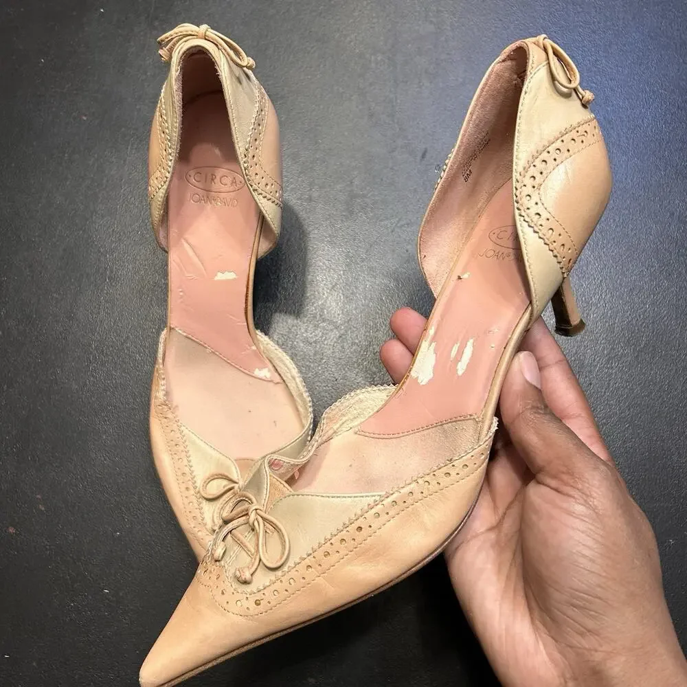 Vintage Pointed Toe Circa Joan & David Leather Lace Up Kitten Heels Size 8M - Picture 2 of 8